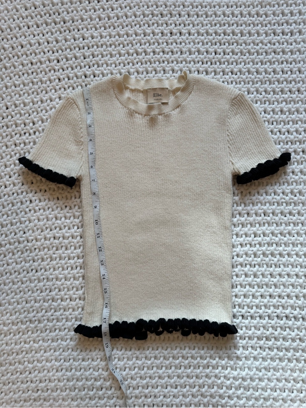 Tahari Cream Ruffle-Trim Knit Top - Picture 5 of 6